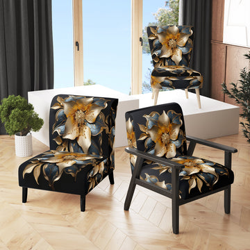 Golden Lily Flower Glam On Black - Upholstered Modern Accent Chairs